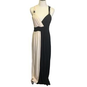 Vintage Lascana by Venus Women Size Medium Pale Pink Black Colorblock Maxi Dress